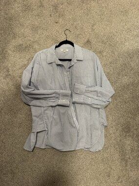 Madewell Oversized Blue White Striped Button-Down Shirt XL 100% Cotton